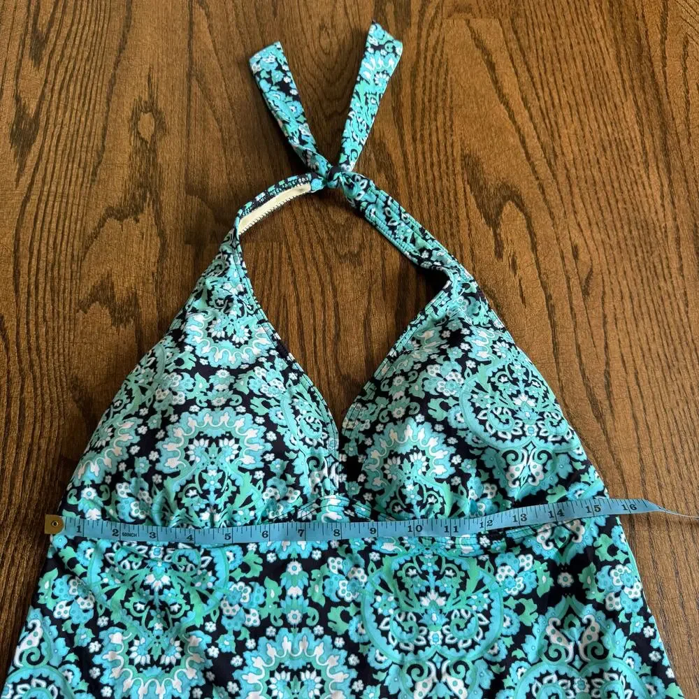 Lands End Womens Teal Green Black Paisley Halter Tankini Swim Suit Top Size 14 - Picture 4 of 6